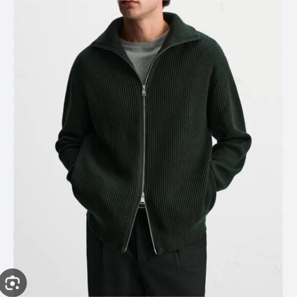 ZARA | Ribbed Sweater Cardigan Jacket Zip Up Wool Heavy Black Sz M - Picture 1 of 10